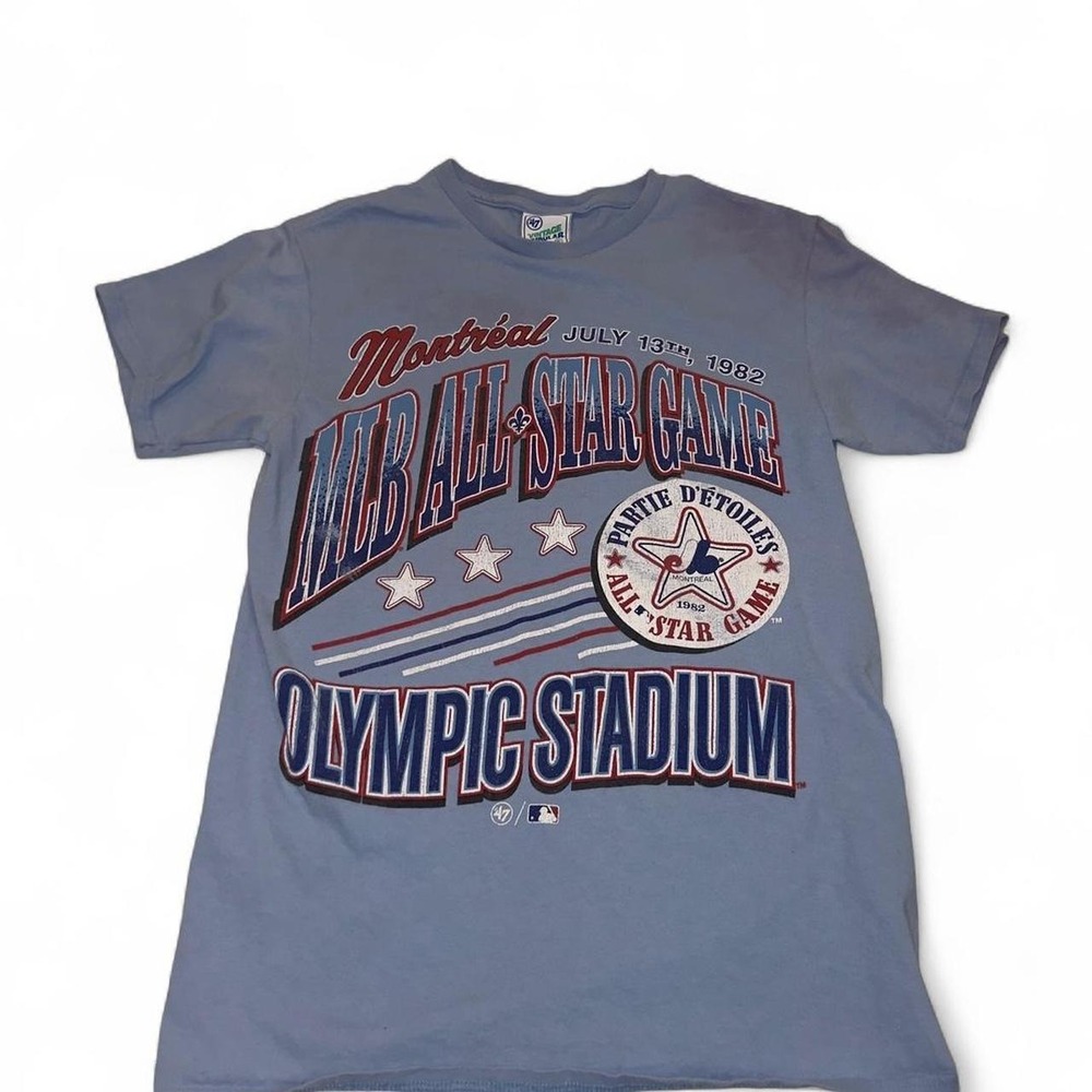 Vintage 1982 MLB Montreal All Star Game Olympic Stadium Graphic Tee Blue Small